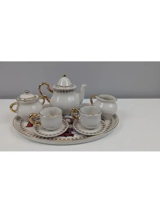 Miniature Porcelain Tea Set by Historical London Ceramics English Themed 9pc Set - Picture 3 of 9